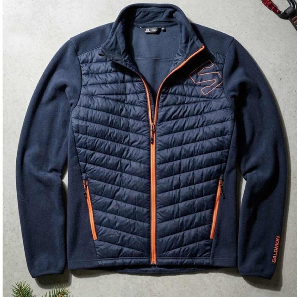 Salomon Hybrid Insulated Fleece Midlayer Jacket XL Navy Blue Orange Gorpcore